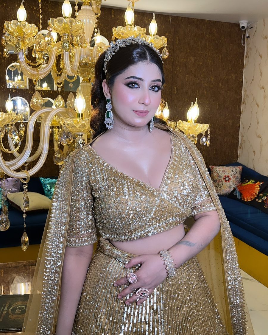 Bride in golden lehenga